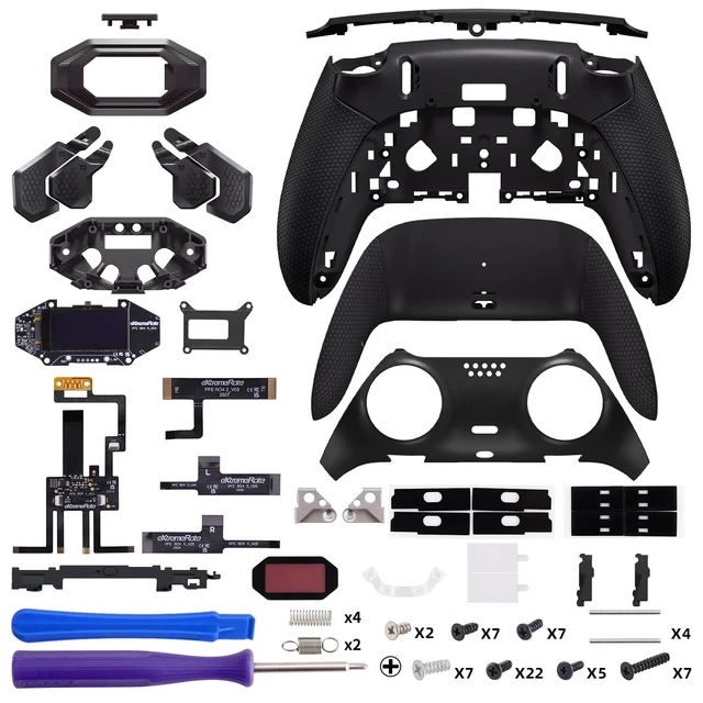 Alt view image 2 of 7 - eXtremeRate BEYOND Back Paddles Kit for PS5 Edge Controller, OLED Display, Redesigned Ergonomic Rubberized Grips Bottom Shell, Remappable 4 Back Buttons Attachment for PS5 Edge Controller - Black