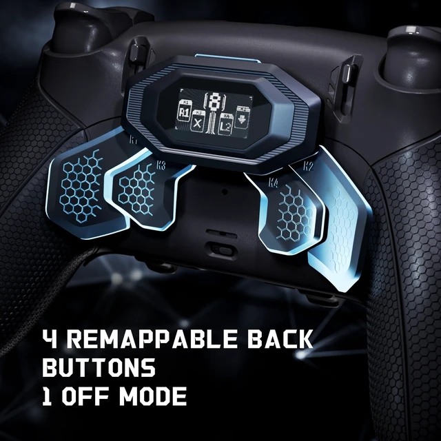 Alt view image 4 of 7 - eXtremeRate BEYOND Back Paddles Kit for PS5 Edge Controller, OLED Display, Redesigned Ergonomic Rubberized Grips Bottom Shell, Remappable 4 Back Buttons Attachment for PS5 Edge Controller - Black