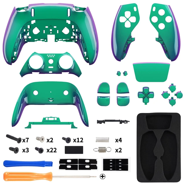 Alt view image 2 of 5 - eXtremeRate Full Set Shell with Buttons Touchpad Compatible with ps5 Edge Controller, Chameleon Green Purple Replacement Decorative Trim Shell Front Back Plates Compatible with ps5 Edge Controller