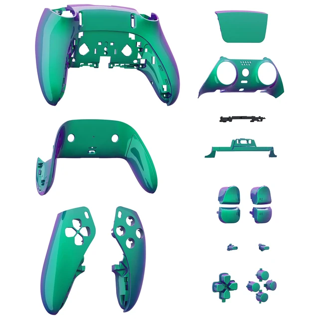 Alt view image 4 of 5 - eXtremeRate Full Set Shell with Buttons Touchpad Compatible with ps5 Edge Controller, Chameleon Green Purple Replacement Decorative Trim Shell Front Back Plates Compatible with ps5 Edge Controller