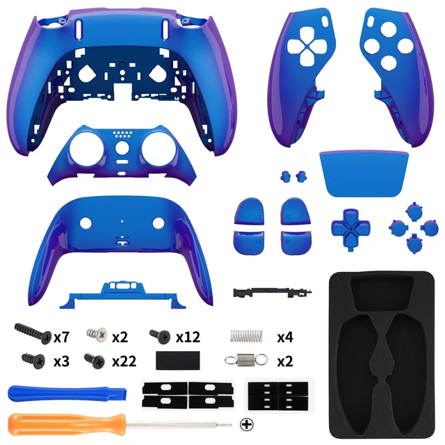Alt view image 2 of 5 - eXtremeRate Full Set Shell with Buttons Touchpad Compatible with ps5 Edge Controller, Chameleon Purple Blue Replacement Decorative Trim Shell Front Back Plates Compatible with ps5 Edge Controller