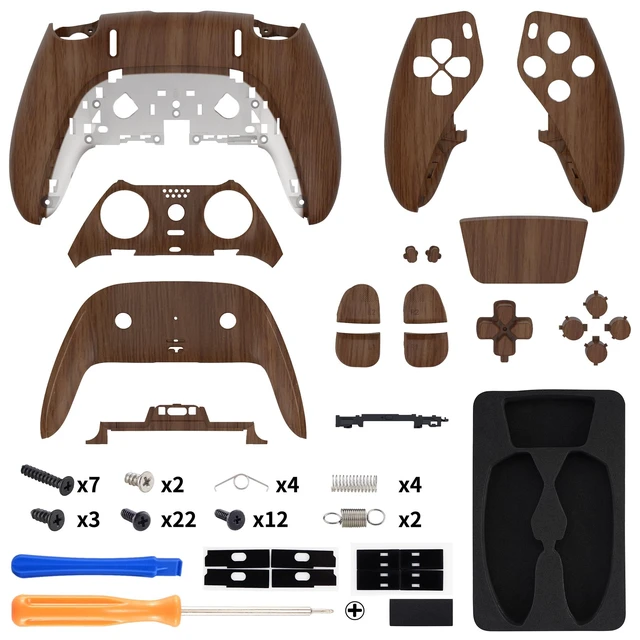 Alt view image 2 of 5 - eXtremeRate Full Set Shell with Buttons Touchpad Cover Compatible with p s 5 Edge Controller, Wood Grain Replacement Decorative Trim Shell Front Back Plates Compatible with p-s-5 Edge Controller