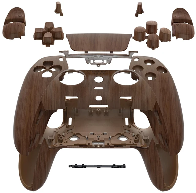 Main image of eXtremeRate Full Set Shell with Buttons Touchpad Cover Compatible with p s 5 Edge Controller, Wood Grain Replacement Decorative Trim Shell Front Back Plates Compatible with p-s-5 Edge Controller