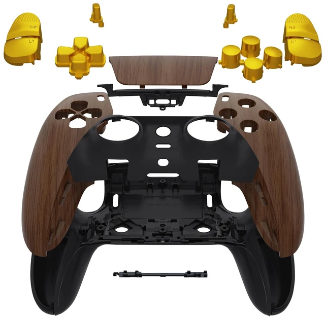Main image of eXtremeRate Full Set Shell with Buttons Touchpad Cover Compatible with ps5 Edge Controller, Wood Grain & Black Replacement Decorative Trim Shell Front Back Plates Compatible with ps5 Edge Controller