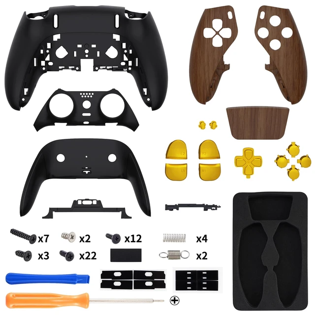 Alt view image 2 of 5 - eXtremeRate Full Set Shell with Buttons Touchpad Cover Compatible with ps5 Edge Controller, Wood Grain & Black Replacement Decorative Trim Shell Front Back Plates Compatible with ps5 Edge Controller