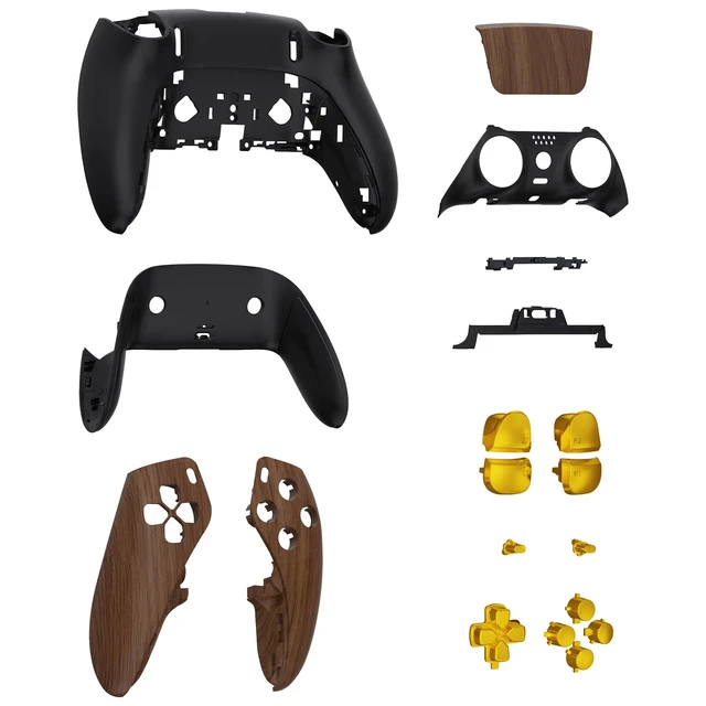 Alt view image 4 of 5 - eXtremeRate Full Set Shell with Buttons Touchpad Cover Compatible with ps5 Edge Controller, Wood Grain & Black Replacement Decorative Trim Shell Front Back Plates Compatible with ps5 Edge Controller