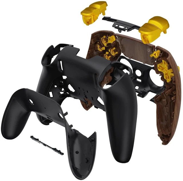 Alt view image 3 of 5 - eXtremeRate Full Set Shell with Buttons Touchpad Cover Compatible with ps5 Edge Controller, Wood Grain & Black Replacement Decorative Trim Shell Front Back Plates Compatible with ps5 Edge Controller