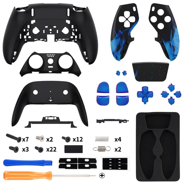 Alt view image 2 of 5 - eXtremeRate Full Set Shell with Buttons Touchpad Cover Compatible with ps5 Edge Controller, Blue Flame Replacement Decorative Trim Shell Front Back Plates Compatible with ps5 Edge Controller