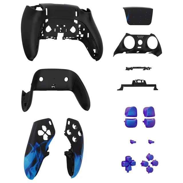 Alt view image 4 of 5 - eXtremeRate Full Set Shell with Buttons Touchpad Cover Compatible with ps5 Edge Controller, Blue Flame Replacement Decorative Trim Shell Front Back Plates Compatible with ps5 Edge Controller