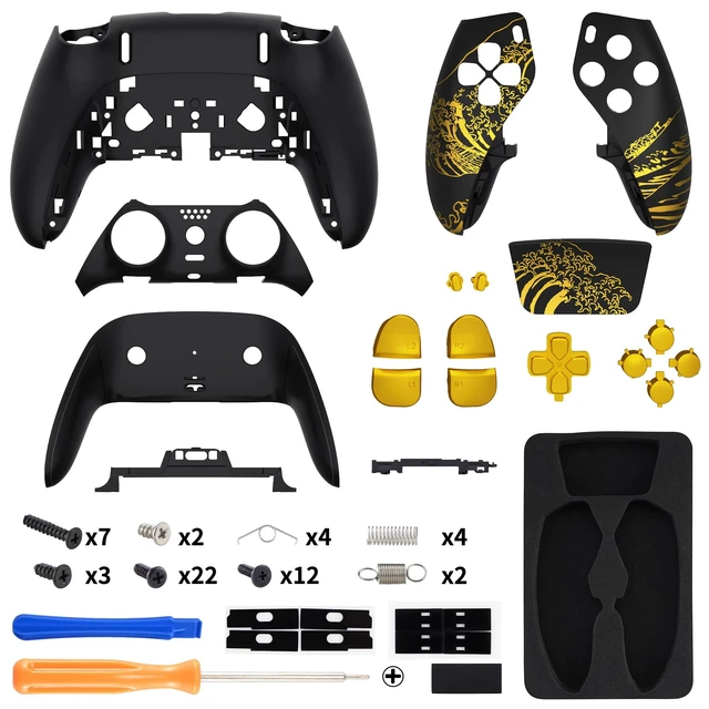 Alt view image 2 of 5 - eXtremeRate Full Set Shell with Buttons Touchpad Cover Compatible with p s 5 Edge Controller, Replacement Decorative Trim Shell Front Back Plates - The Great Golden Wave Off Kanagawa - Black