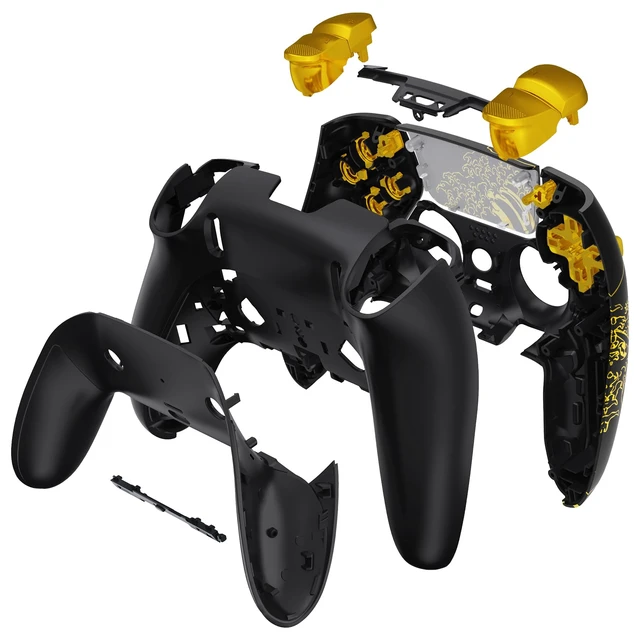 Alt view image 3 of 5 - eXtremeRate Full Set Shell with Buttons Touchpad Cover Compatible with p s 5 Edge Controller, Replacement Decorative Trim Shell Front Back Plates - The Great Golden Wave Off Kanagawa - Black
