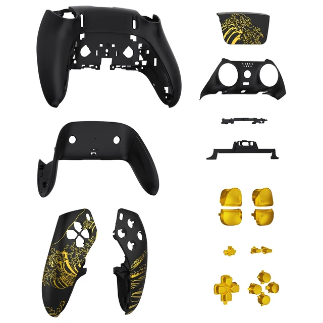 Alt view image 4 of 5 - eXtremeRate Full Set Shell with Buttons Touchpad Cover Compatible with p s 5 Edge Controller, Replacement Decorative Trim Shell Front Back Plates - The Great Golden Wave Off Kanagawa - Black