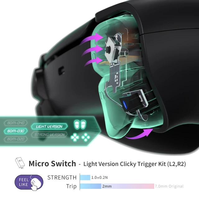 Alt view image 6 of 7 - eXtremeRate Light Version Whole Clicky Kit for PS5 Controller BDM-030 Shoulder Face Dpad Buttons, Custom Micro Switch L2R2 Face Buttons Clicky Kit and Tactile L1R1 Keys Mouse Click for PS5 Controller