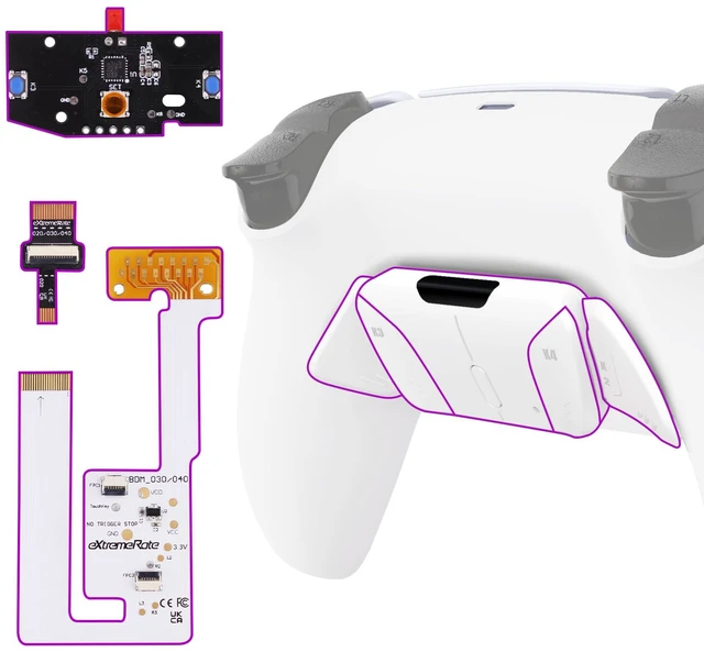 Main image of eXtremeRate Back Paddles Programable RISE4 V4 Remap Kit for PS5 Controller BDM-030 040 050 060, Upgrade Board Redesigned Bottom Shell 4 Back Buttons Set for PS5 Controller - White