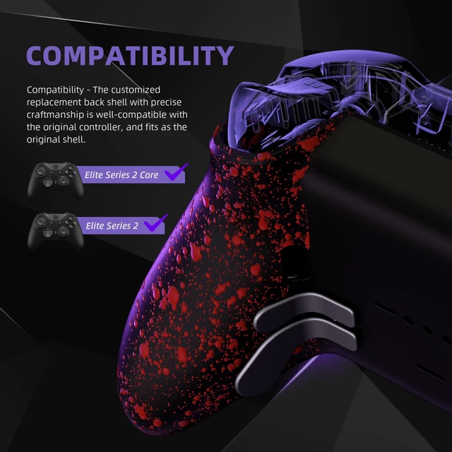 Alt view image 3 of 7 - eXtremeRate Replacement Bottom Shell Case for Xbox Elite Series 2 Controller, Textured Red Non-Slip Back Housing Shell, 3D Splashing Cover for Xbox Elite Series 2 Core Wireless Controller Model 1797