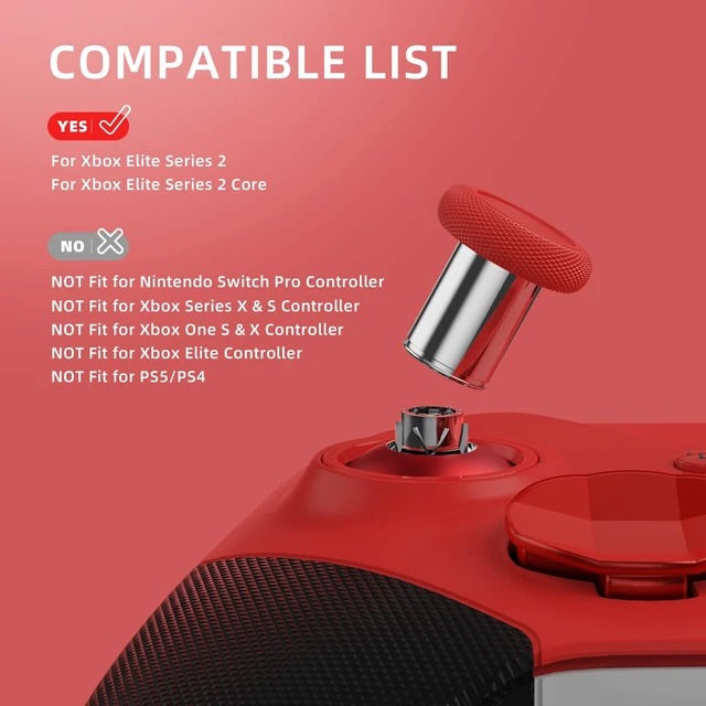 Alt view image 3 of 7 - eXtremeRate 13 in 1 Component Pack Kit for Xbox Elite Series 2 Controller, 6 Metal Thumbsticks & Tool, 2 D-Pads, 4 Paddles for Xbox Elite Series 2 Core Controller - Scarlet Red & Metallic Silver