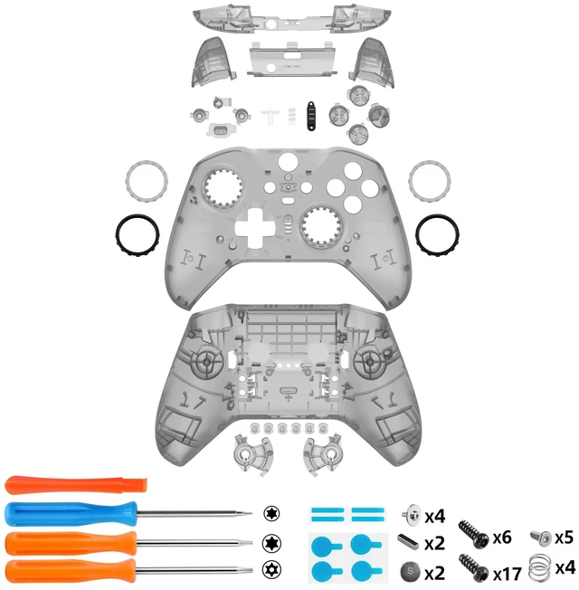 Alt view image 3 of 7 - eXtremeRate Full Set Shell Buttons for Xbox One Elite Series 2 Controller, Clear Black Replacement Faceplate Back Plate Bottom Shell with Buttons for Xbox Elite Series 2 Core Controller - Model 1797