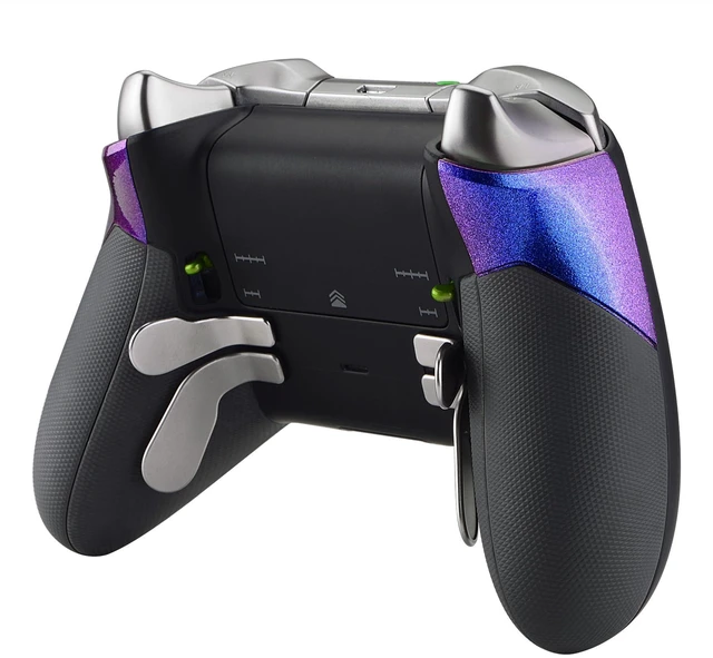 Main image of eXtremeRate Chameleon Purple Blue Rubberized Right Left Side Rails, Replacement Rear Handle Grips, Back Panels Faceplates Kits for Xbox One Elite Controller (Model 1698)