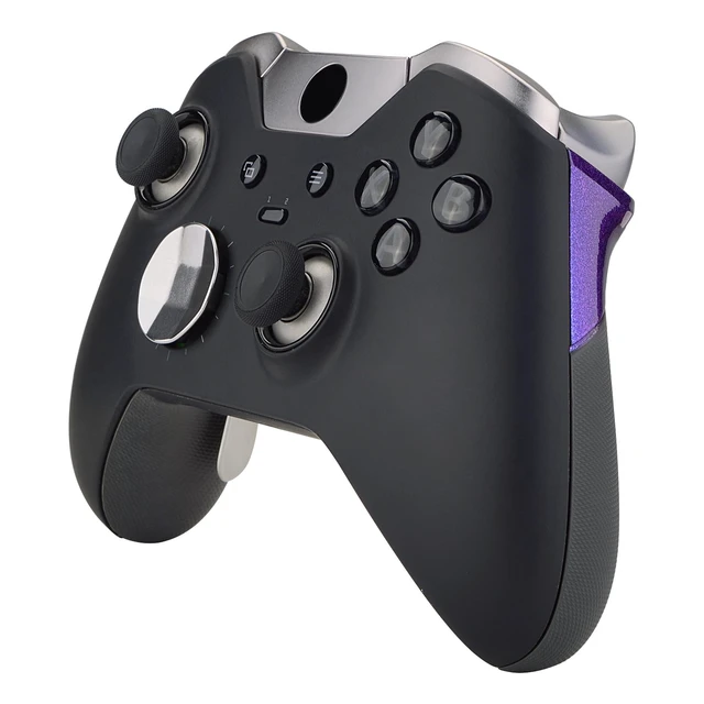 Alt view image 6 of 7 - eXtremeRate Chameleon Purple Blue Rubberized Right Left Side Rails, Replacement Rear Handle Grips, Back Panels Faceplates Kits for Xbox One Elite Controller (Model 1698)