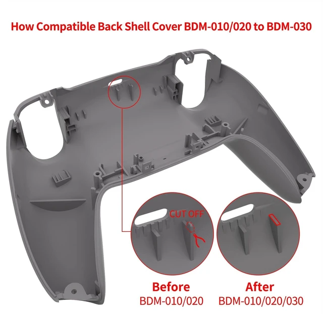 Alt view image 5 of 5 - eXtremeRate White & Gray Performance Rubberized Grip Custom Back Plate Bottom Shell Compatible with ps5 Controller, Replacement Back Shell Cover Compatible with ps5 Controller