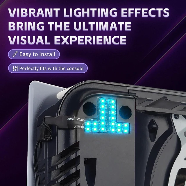 Alt view image 3 of 7 - eXtremeRate 7 Colors 40 Effects RGB Rainbow Logo LED Kit for PS5 Console (2020 CFI-1 Series), Illuminated Lighting Decoration Logo LED Board for PS5 Disc & Digital Edition Console