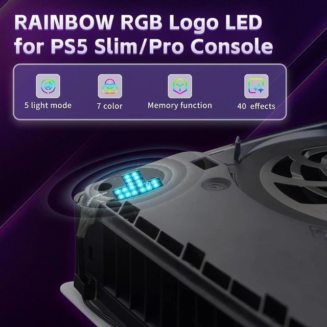 Alt view image 3 of 7 - eXtremeRate 7 Colors 40 Effects RGB RAINBOW Logo LED Kit for PS5 Slim/Pro Console, Illuminated Lighting Decoration Logo LED Board for PS5 Slim/Pro Disc & Digital Console