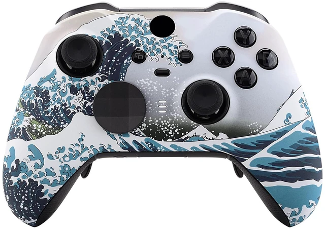 Main image of eXtremeRate The Great Wave Patterned Faceplate Cover, Soft Touch Front Housing Shell Case Replacement Kit for Xbox One Elite Series 2, Xbox Elite 2 Core Controller Model 1797 - Accent Rings Included