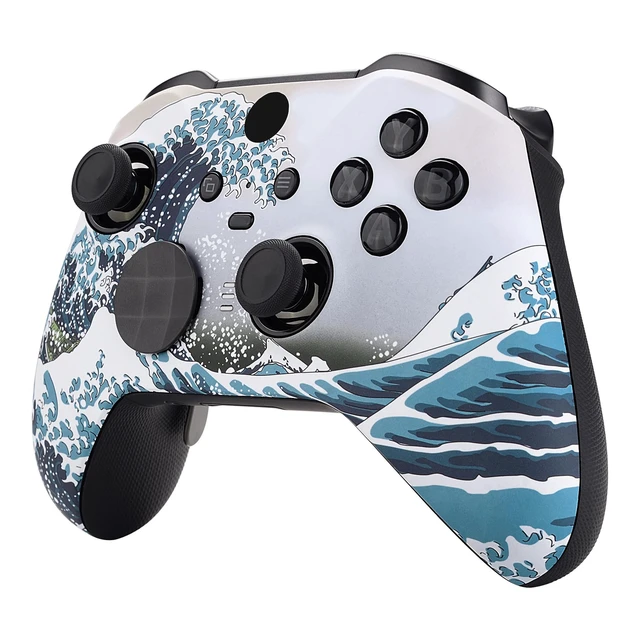 Alt view image 5 of 7 - eXtremeRate The Great Wave Patterned Faceplate Cover, Soft Touch Front Housing Shell Case Replacement Kit for Xbox One Elite Series 2, Xbox Elite 2 Core Controller Model 1797 - Accent Rings Included