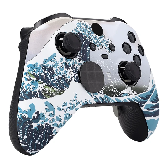 Alt view image 6 of 7 - eXtremeRate The Great Wave Patterned Faceplate Cover, Soft Touch Front Housing Shell Case Replacement Kit for Xbox One Elite Series 2, Xbox Elite 2 Core Controller Model 1797 - Accent Rings Included