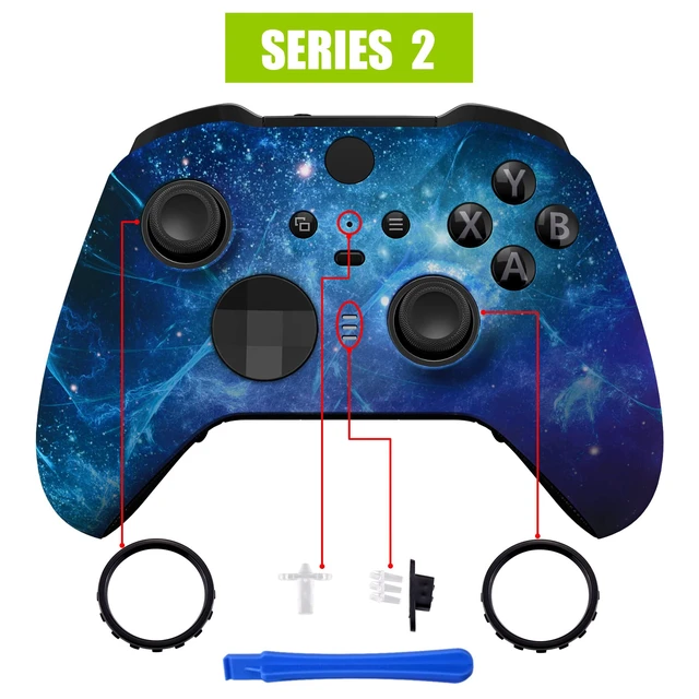 Alt view image 4 of 7 - eXtremeRate Blue Nebula Replacement Faceplate Cover for Xbox One Elite Controller Series 2 (Model 1797), Soft Touch Front Housing Shell Case & Accent Rings for Xbox Elite Series 2 Core Controller