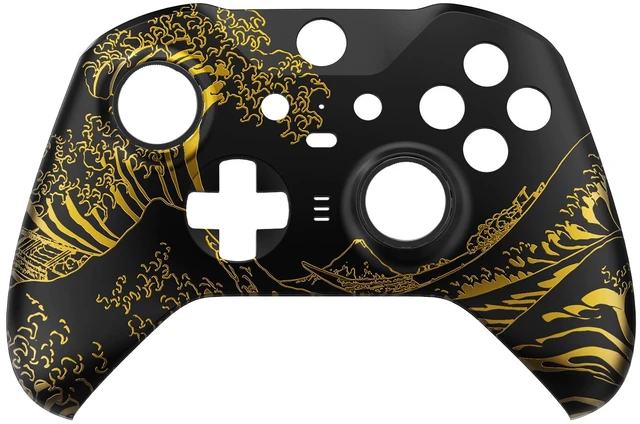 Alt view image 3 of 7 - eXtremeRate The Great GOLDEN Wave Off Kanagawa - Black Faceplate Cover, Front Housing Shell Replacement Kit for Xbox One Elite Series 2, Xbox Elite 2 Core Controller Model 1797 - Accent Rings Included