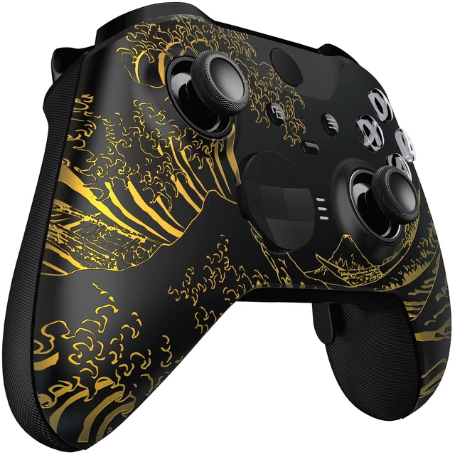 Alt view image 6 of 7 - eXtremeRate The Great GOLDEN Wave Off Kanagawa - Black Faceplate Cover, Front Housing Shell Replacement Kit for Xbox One Elite Series 2, Xbox Elite 2 Core Controller Model 1797 - Accent Rings Included