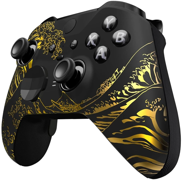 Alt view image 5 of 7 - eXtremeRate The Great GOLDEN Wave Off Kanagawa - Black Faceplate Cover, Front Housing Shell Replacement Kit for Xbox One Elite Series 2, Xbox Elite 2 Core Controller Model 1797 - Accent Rings Included