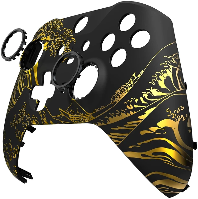 Alt view image 7 of 7 - eXtremeRate The Great GOLDEN Wave Off Kanagawa - Black Faceplate Cover, Front Housing Shell Replacement Kit for Xbox One Elite Series 2, Xbox Elite 2 Core Controller Model 1797 - Accent Rings Included