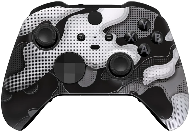Main image of eXtremeRate Black White Camouflage Replacement Faceplate Cover for Xbox One Elite Controller Series 2 (Model 1797) Soft Touch Front Housing Shell & Accent Rings for Xbox Elite Series 2 Core Controller