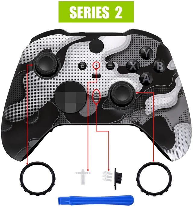 Alt view image 4 of 7 - eXtremeRate Black White Camouflage Replacement Faceplate Cover for Xbox One Elite Controller Series 2 (Model 1797) Soft Touch Front Housing Shell & Accent Rings for Xbox Elite Series 2 Core Controller
