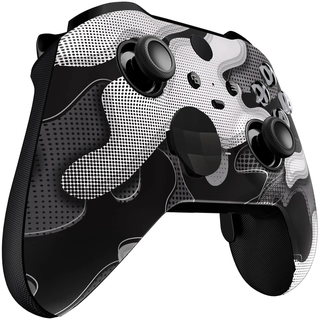 Alt view image 6 of 7 - eXtremeRate Black White Camouflage Replacement Faceplate Cover for Xbox One Elite Controller Series 2 (Model 1797) Soft Touch Front Housing Shell & Accent Rings for Xbox Elite Series 2 Core Controller