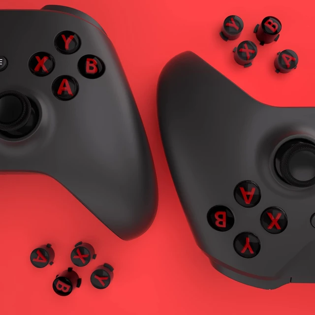 Alt view image 6 of 7 - eXtremeRate ABXY Buttons for Xbox Series X & S Controller, Three-Tone Black & Clear with Carmine Red Classic Symbols Replacement Action Buttons for Xbox One S/X, Elite Series 2 & 1 Wireless Controller