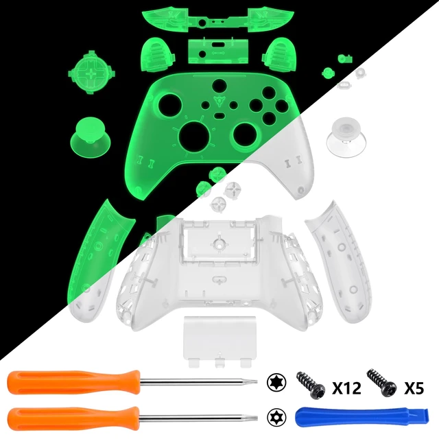 Alt view image 3 of 7 - eXtremeRate Full Set Shell Buttons for Xbox Series X & S Controller, Glow in Dark - Green Replacement Side Rails Grips Front Back Plate Cover for Xbox Core Wireless - Controller NOT Included