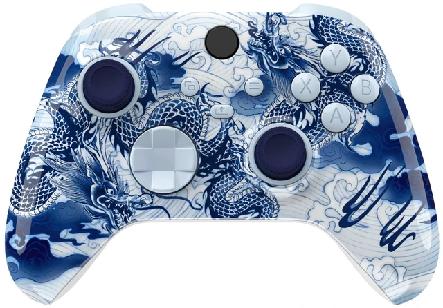 Alt view image 4 of 7 - eXtremeRate Full Set Shell Buttons for Xbox Series X/S Controller, Porcelain Dragon Custom Replacement Side Rails Grips Front Back Plate Cover for Xbox Core Wireless Controller