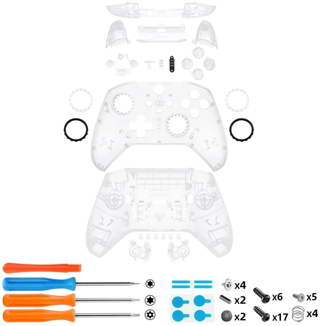 Alt view image 2 of 7 - eXtremeRate Full Set Shell Buttons for Xbox One Elite Series 2 Controller, Clear Replacement Faceplate Back Plate Bottom Shell Case with Buttons for Xbox Elite Series 2 Core Controller - Model 1797