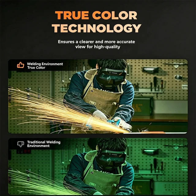 Alt view image 5 of 7 - True Color Auto Darkening Welding Helmet, Wide Shade Range 4/5-9/9-13, Grinding Function, 2-in-1 Detachable Welding Face Mask & Eye Goggles, Welder Hood for TIG MIG ARC Plasma Cutting