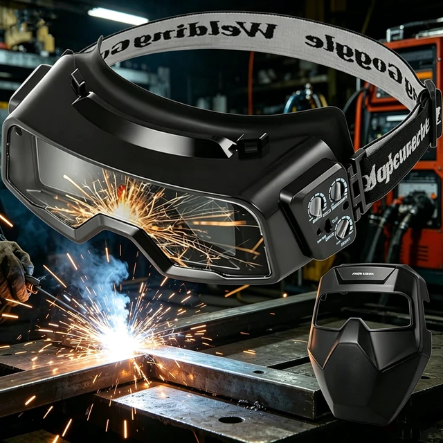 Alt view image 2 of 7 - True Color Auto Darkening Welding Helmet, Wide Shade Range 4/5-9/9-13, Grinding Function, 2-in-1 Detachable Welding Face Mask & Eye Goggles, Welder Hood for TIG MIG ARC Plasma Cutting