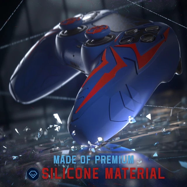 Alt view image 3 of 7 - PlayVital Design for ps5 Controller Silicone Case with 2 Thumb Grips and 6 Sticker, Cyber Spider Design, Slip-Resistant Shockproof Controller Cover Skin, Fits for Charging Dock, Red & Blue