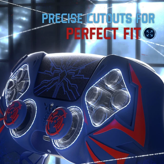Alt view image 4 of 7 - PlayVital Design for ps5 Controller Silicone Case with 2 Thumb Grips and 6 Sticker, Cyber Spider Design, Slip-Resistant Shockproof Controller Cover Skin, Fits for Charging Dock, Red & Blue