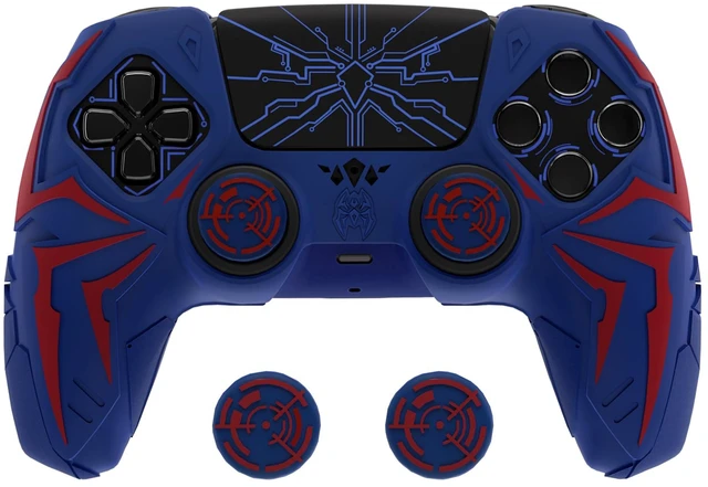 Main image of PlayVital Design for ps5 Controller Silicone Case with 2 Thumb Grips and 6 Sticker, Cyber Spider Design, Slip-Resistant Shockproof Controller Cover Skin, Fits for Charging Dock, Red & Blue