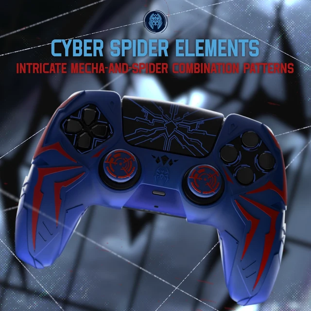Alt view image 2 of 7 - PlayVital Design for ps5 Controller Silicone Case with 2 Thumb Grips and 6 Sticker, Cyber Spider Design, Slip-Resistant Shockproof Controller Cover Skin, Fits for Charging Dock, Red & Blue