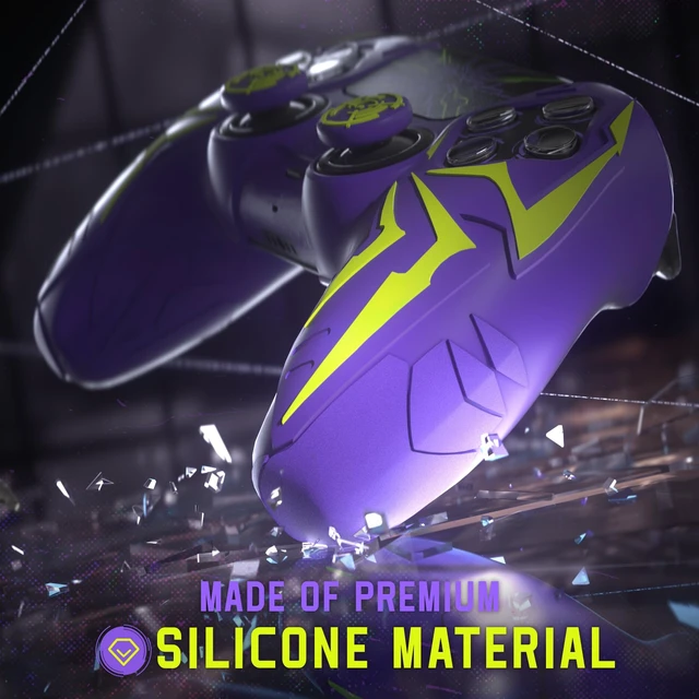 Alt view image 3 of 7 - PlayVital Design for ps5 Controller Silicone Case with 2 Thumb Grips and 6 Sticker, Cyber Spider Design, Slip-Resistant Shockproof Controller Cover Skin, Fits for Charging Dock, Purple & Green