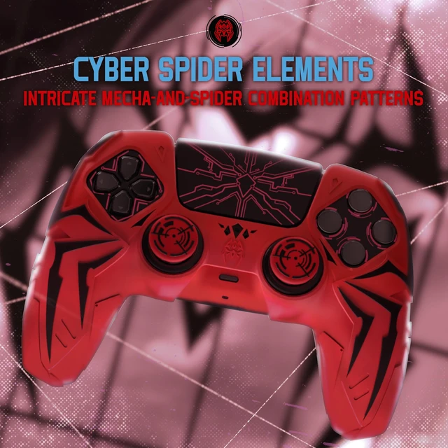Alt view image 2 of 7 - PlayVital Design for ps5 Controller Silicone Case with 2 Thumb Grips and 6 Sticker, Cyber Spider Design, Slip-Resistant Shockproof Controller Cover Skin, Fits for Charging Dock, Red & Black