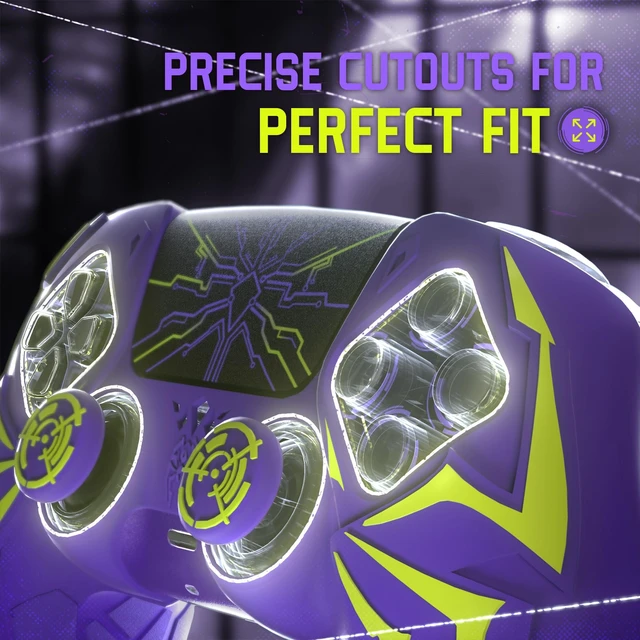 Alt view image 4 of 7 - PlayVital Design for ps5 Controller Silicone Case with 2 Thumb Grips and 6 Sticker, Cyber Spider Design, Slip-Resistant Shockproof Controller Cover Skin, Fits for Charging Dock, Purple & Green